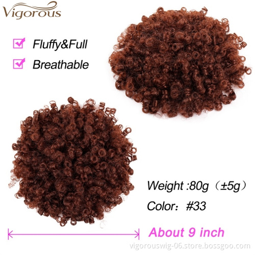 VigorousTop Quality Wholesale Synthetic Short Afro Kinky Hair Bun Drawstring Pony Tail Clip in Hair Extension on Puff Hair Bun